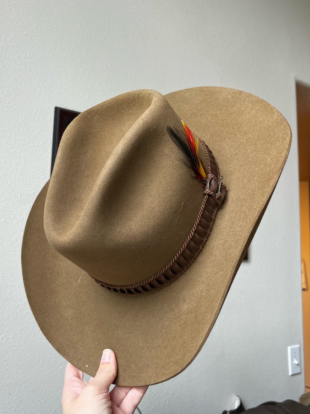 Stetson Brown Felt Western Hat with Feather Accent